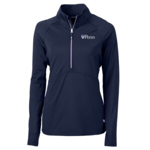 Women's Cutter & Buck Navy Pennsylvania Quakers Adapt Eco Knit Half-Zip Pullover Jacket