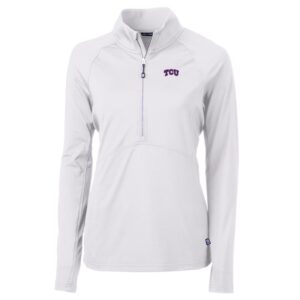 Women's Cutter & Buck White TCU Horned Frogs Adapt Eco Knit Half-Zip Pullover Jacket