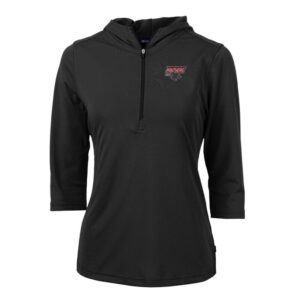 Women's Cutter & Buck Black Clark Atlanta University Panthers Virtue Eco Pique Half-Zip 3/4 Sleeve Pullover Hoodie