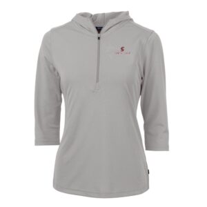Women's Cutter & Buck Silver Santa Clara Broncos Virtue Eco Pique Half-Zip 3/4 Sleeve Pullover Hoodie