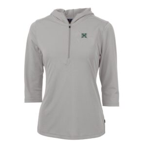 Women's Cutter & Buck Silver Hawaii Warriors Virtue Eco Pique Half-Zip 3/4 Sleeve Pullover Hoodie