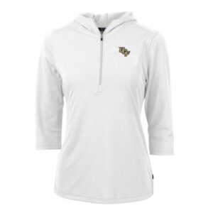 Women's Cutter & Buck White UCF Knights Virtue Eco Pique Half-Zip 3/4 Sleeve Pullover Hoodie