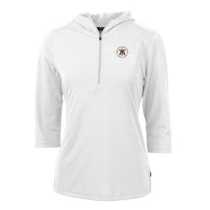 Women's Cutter & Buck White Virginia Military Institute Keydets Virtue Eco Pique Half-Zip 3/4 Sleeve Pullover Hoodie