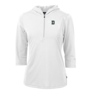 Women's Cutter & Buck White Dartmouth Big Green Virtue Eco Pique Half-Zip 3/4 Sleeve Pullover Hoodie