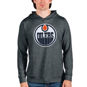 Men's Antigua Heathered Charcoal Edmonton Oilers Absolute Pullover Hoodie