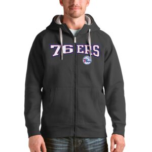 Men's Antigua Charcoal Philadelphia 76ers Victory Full-Zip Hoodie