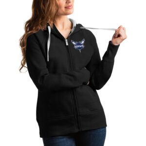 Women's Antigua Black Charlotte Hornets Victory Full-Zip Hoodie