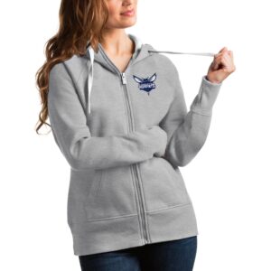 Women's Antigua Heathered Gray Charlotte Hornets Victory Full-Zip Hoodie