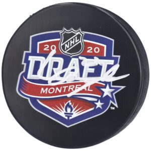 Lucas Raymond Detroit Red Wings Autographed 2020 NHL Draft Logo Hockey Puck