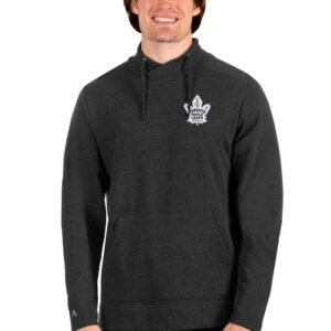 Men's Antigua Heathered Black Toronto Maple Leafs Team Reward Crossover Neckline Pullover Sweatshirt