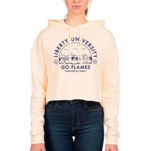 Women's Uscape Apparel Cream Liberty Flames Fleece Cropped Pullover Hoodie
