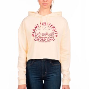 Women's Uscape Apparel Cream Miami University RedHawks Fleece Cropped Pullover Hoodie