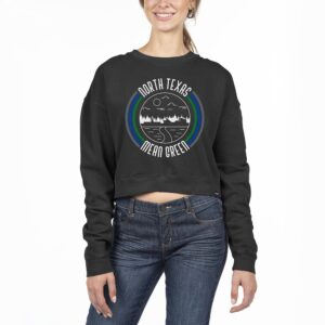 Women's Uscape Apparel Black North Texas Mean Green Pigment Dyed Fleece Crop Crewneck Sweatshirt