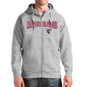 Men's Antigua Gray Cleveland Guardians Wordmark Victory Full-Zip Hoodie