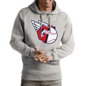 Men's Antigua Gray Cleveland Guardians Team Victory Pullover Hoodie