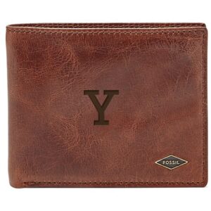 Men's Fossil Brown Yale Bulldogs Leather Ryan RFID Flip ID Bifold Wallet