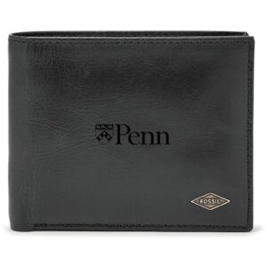 Men's Fossil Black Pennsylvania Quakers Leather Ryan RFID Passcase Wallet
