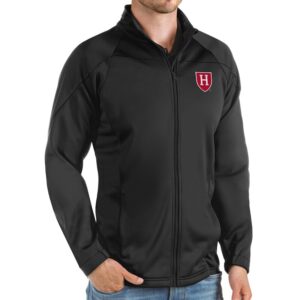 Men's Antigua Black Harvard Crimson Links Full-Zip Golf Jacket