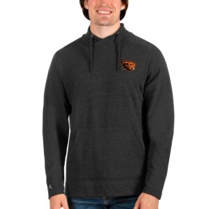 Men's Antigua Heathered Black Oregon State Beavers Reward Crossover Neckline Pullover Sweatshirt