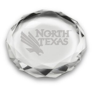 North Texas Mean Green 3'' Optic Crystal Faceted Paperweight