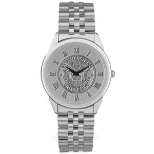Men's Silver Northeastern Huskies Team Medallion Rolled Link Bracelet Wristwatch