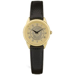 Women's Gold/Black Northeastern Huskies Medallion Leather Wristwatch