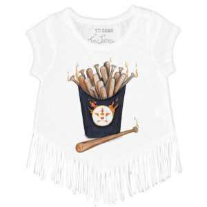 Girls Youth Tiny Turnip White Houston Astros Hot Bats Fringe T-Shirt