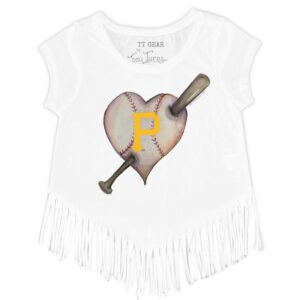 Girls Youth Tiny Turnip White Pittsburgh Pirates Heart Bat Fringe T-Shirt