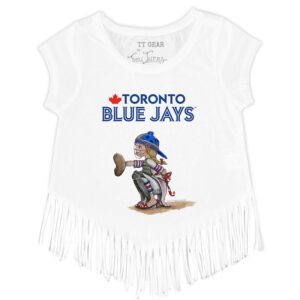 Girls Youth Tiny Turnip White Toronto Blue Jays Kate the Catcher Fringe T-Shirt