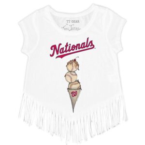 Girls Youth Tiny Turnip White Washington Nationals Triple Scoop Fringe T-Shirt