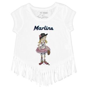 Girls Youth Tiny Turnip White Miami Marlins Babes Fringe T-Shirt