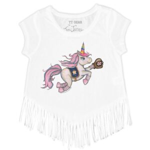 Girls Toddler Tiny Turnip White Houston Astros Unicorn Fringe T-Shirt