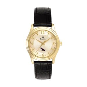 Women's Bulova Gold/Black Saint Joseph's Hawks Stainless Steel Watch with Leather Band