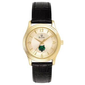 Women's Bulova Gold Binghamton Bearcats Stainless Steel Watch with Leather Band