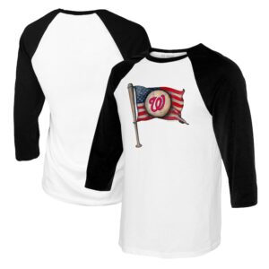 Women's Tiny Turnip  White/Black Washington Nationals Baseball Flag Raglan 3/4 Sleeve T-Shirt