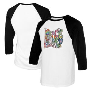 Youth Tiny Turnip White/Black Atlanta Braves Peace Love Baseball Raglan 3/4 Sleeve T-Shirt