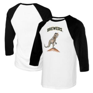 Youth Tiny Turnip White/Black Milwaukee Brewers TT Rex Raglan 3/4 Sleeve T-Shirt