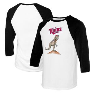 Youth Tiny Turnip White/Black Minnesota Twins TT Rex Raglan 3/4 Sleeve T-Shirt