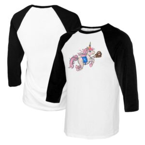 Youth Tiny Turnip White/Black Kansas City Royals Unicorn Raglan 3/4 Sleeve T-Shirt