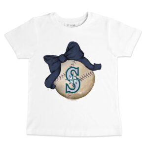 Youth Tiny Turnip White Seattle Mariners Baseball Bow T-Shirt