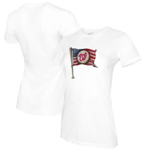 Women's Tiny Turnip White Washington Nationals Baseball Flag T-Shirt