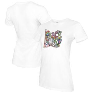 Women's Tiny Turnip White Boston Red Sox Peace Love Baseball T-Shirt