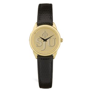 Women's Gold Saint Joseph's Hawks Medallion Black Leather Wristwatch