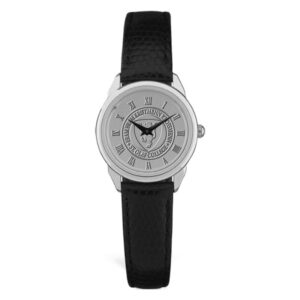 Women's Silver/Black St. Olaf Oles Medallion Leather Wristwatch