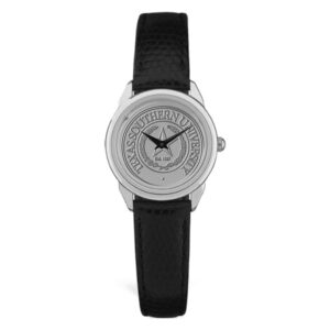 Women's Silver/Black Texas Southern Tigers Medallion Leather Wristwatch