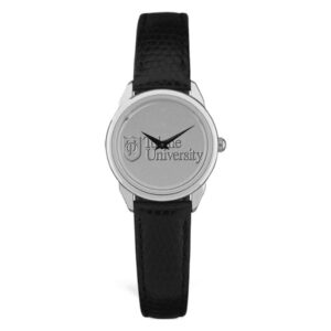 Women's Silver/Black Tulane Green Wave Medallion Leather Wristwatch