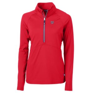 Women's Cutter & Buck Red Washington Nationals Adapt Eco Knit Stretch Half-Zip Pullover Top