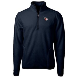 Men's Cutter & Buck Navy Cleveland Guardians Big & Tall Cascade Eco Sherpa Fleece Quarter-Zip Pullover Jacket