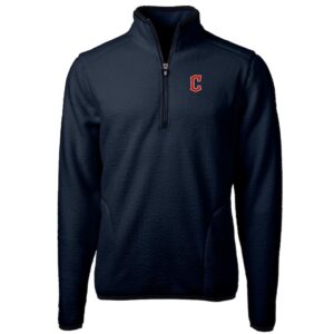 Men's Cutter & Buck Navy Cleveland Guardians Big & Tall Cascade Eco Sherpa Fleece Quarter-Zip Pullover Jacket