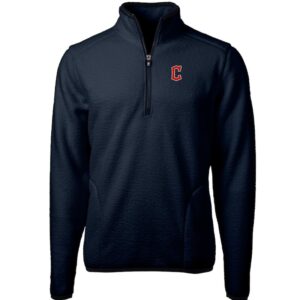 Men's Cutter & Buck Navy Cleveland Guardians Cascade Eco Sherpa Fleece Quarter-Zip Pullover Jacket